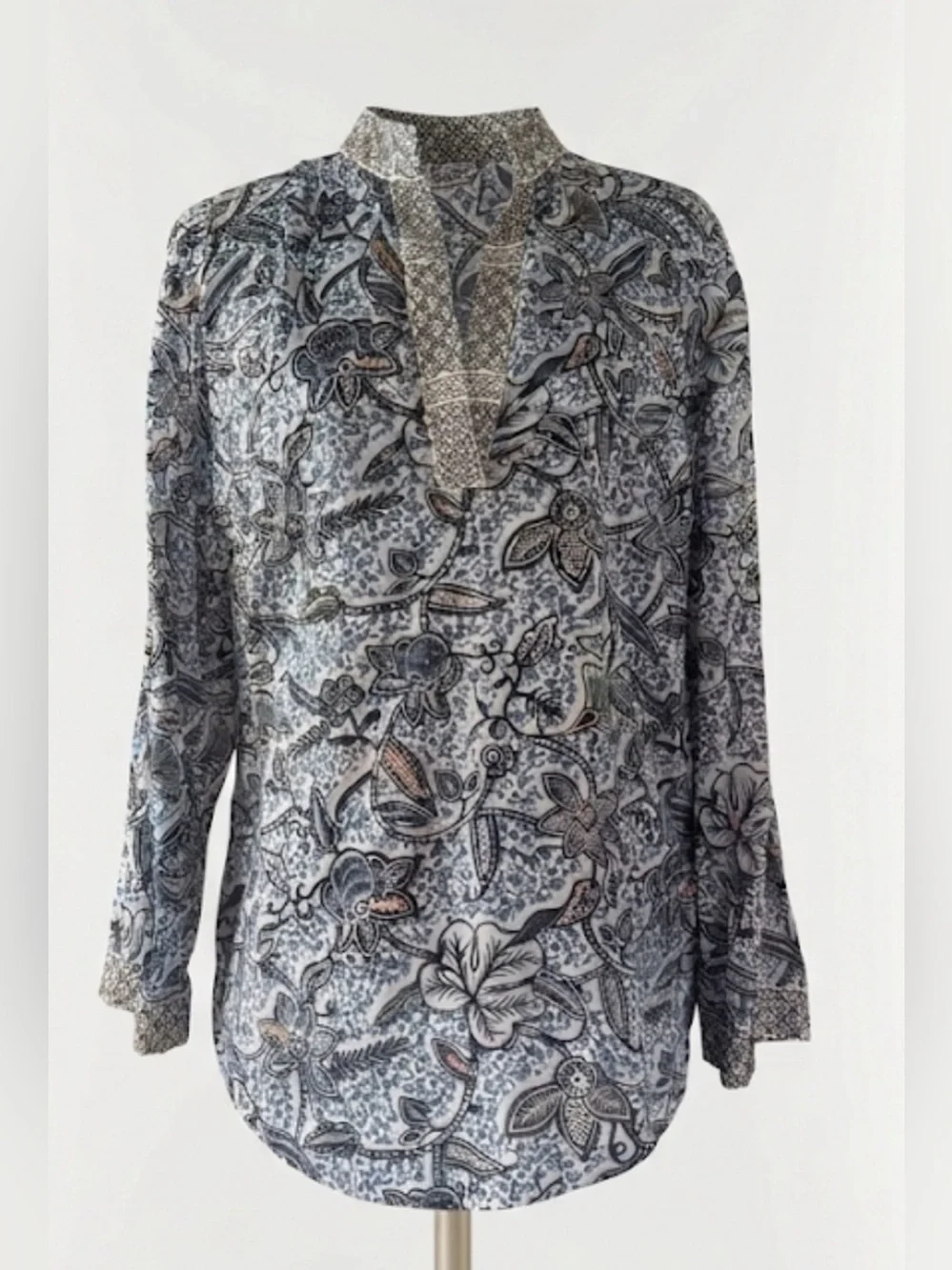 Tory Burch Blue Paisley  100% cotton size M Print Long-Sleeve Blouse